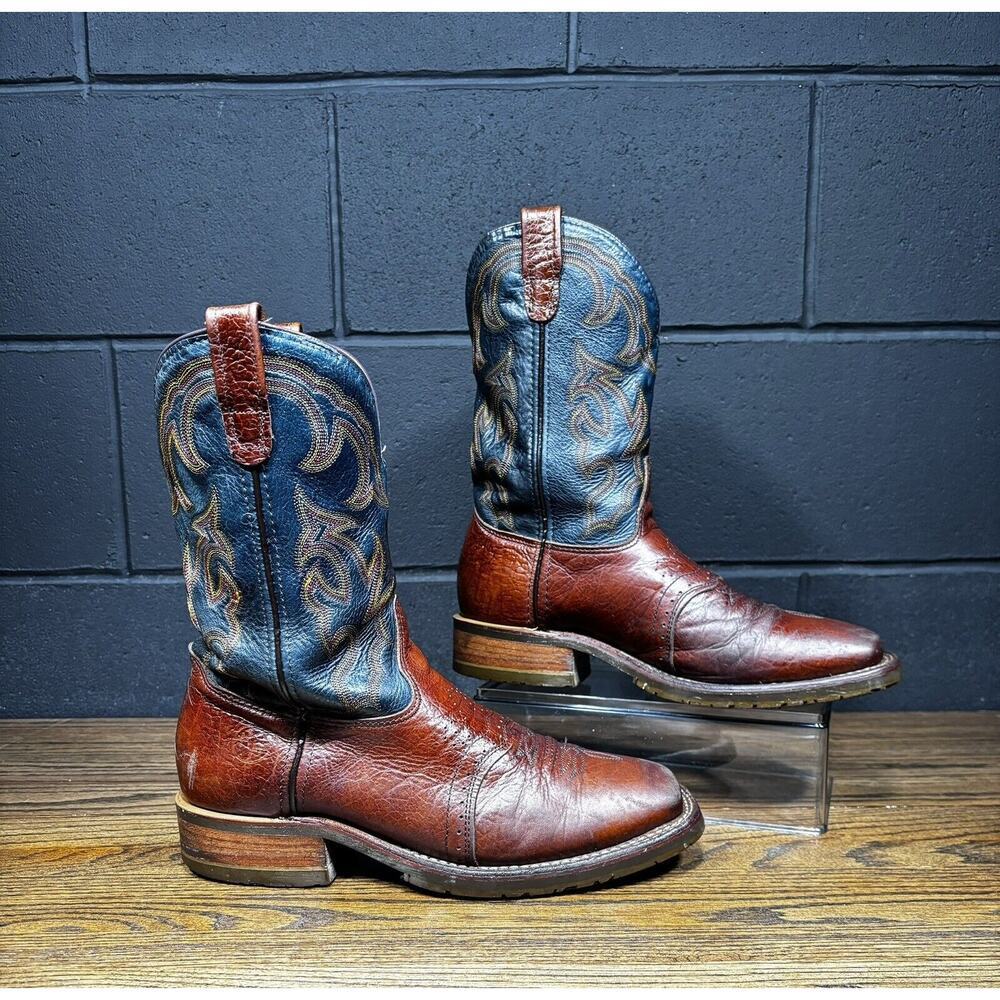 Double H 4304 Brown & Green Leather Square Toe Western Work Boots Men’s 10 D